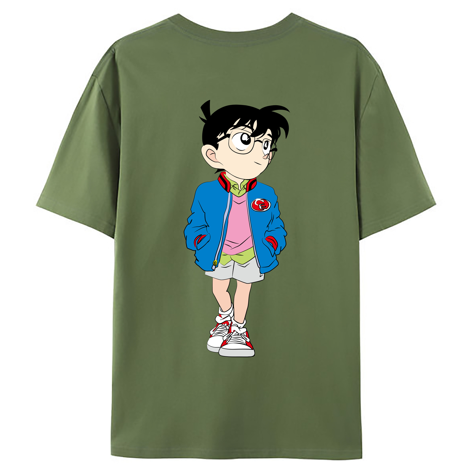 （画像用） 名探偵コナン 江戸川 コナン Detective Conan Conan Edogawa 綿100％ メンズ半袖Tシャツ（バックプリント） 通気性